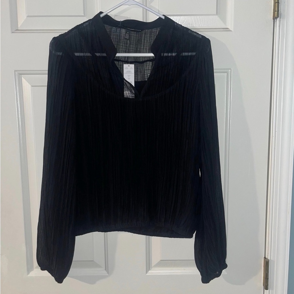 White House Black Market Black Sheer Blouse